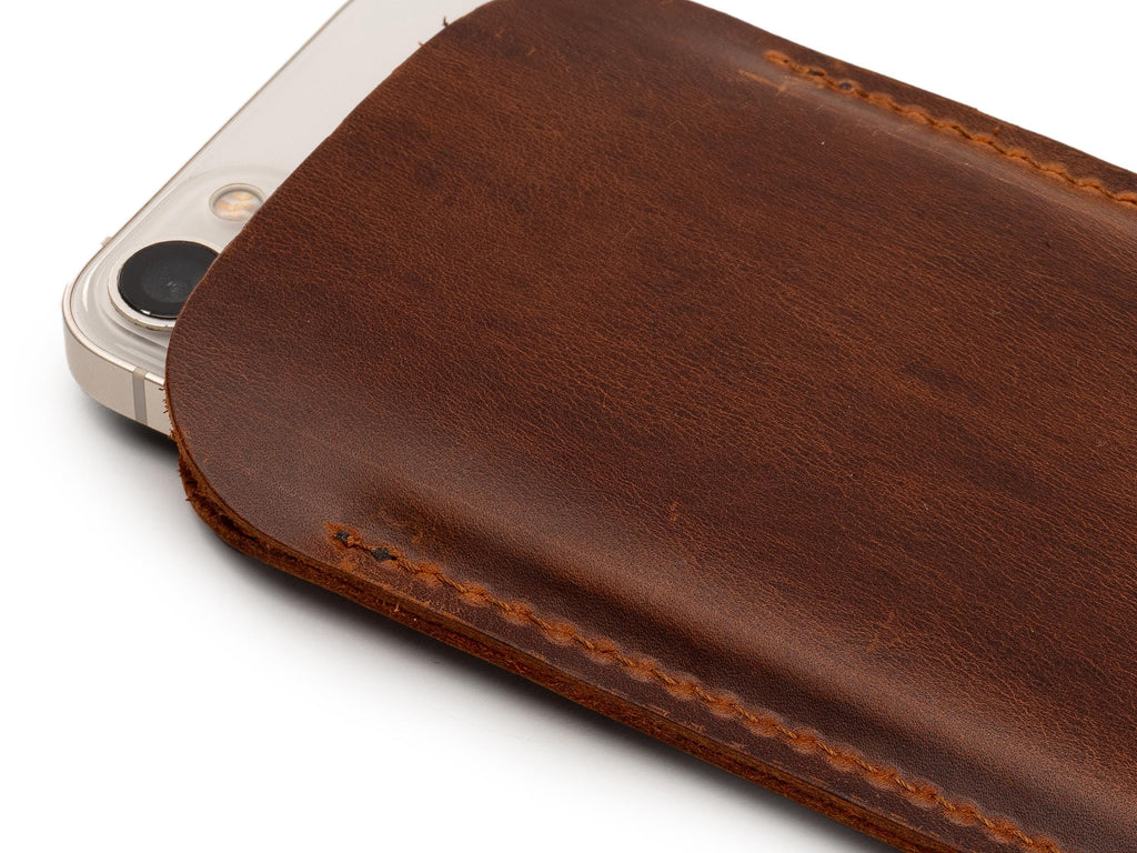 Handmade Leather iPhone Pro Max Sleeve: Dublin Red, Customizable