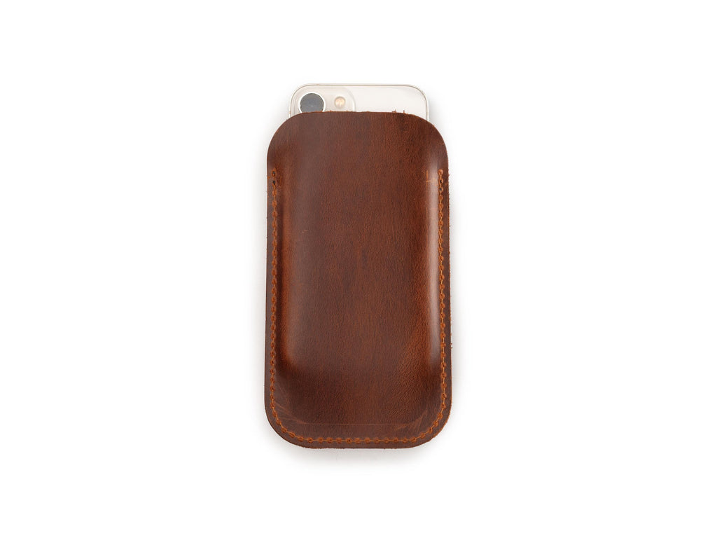 Handmade Leather iPhone Pro Max Sleeve: Dublin Red, Customizable