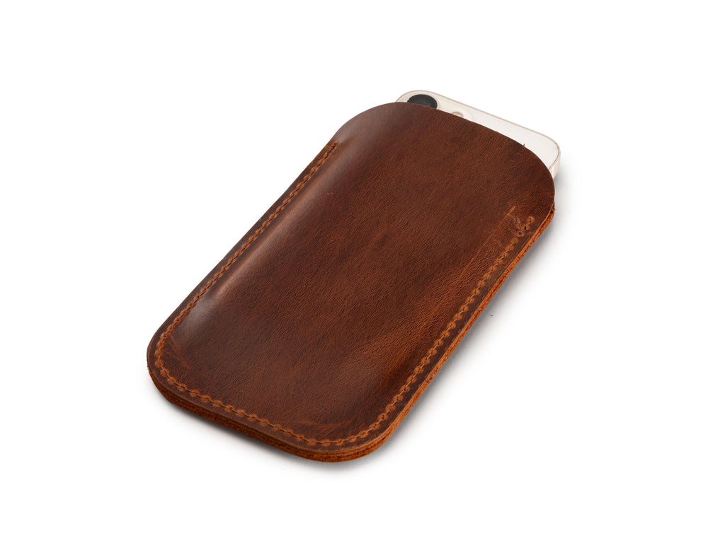 Handmade Leather iPhone Pro Max Sleeve: Dublin Red, Customizable