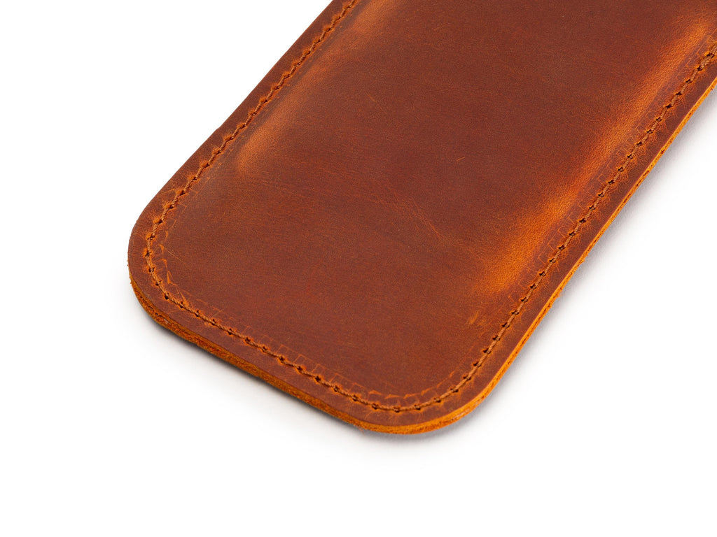 Handmade Camel Leather iPhone Pro Max Sleeve: Distressed Full Grain Case