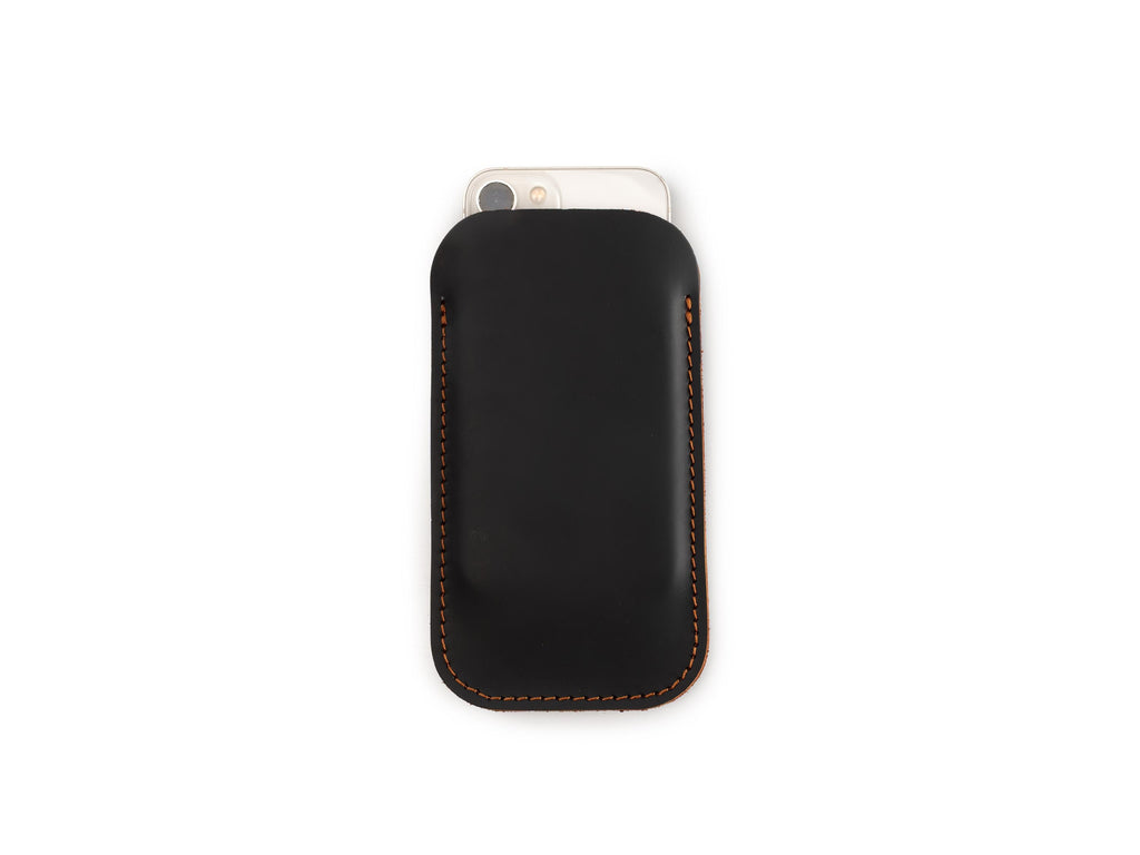 Handmade Leather iPhone Pro Max Sleeve: Black & Tobacco Duo-Color Case