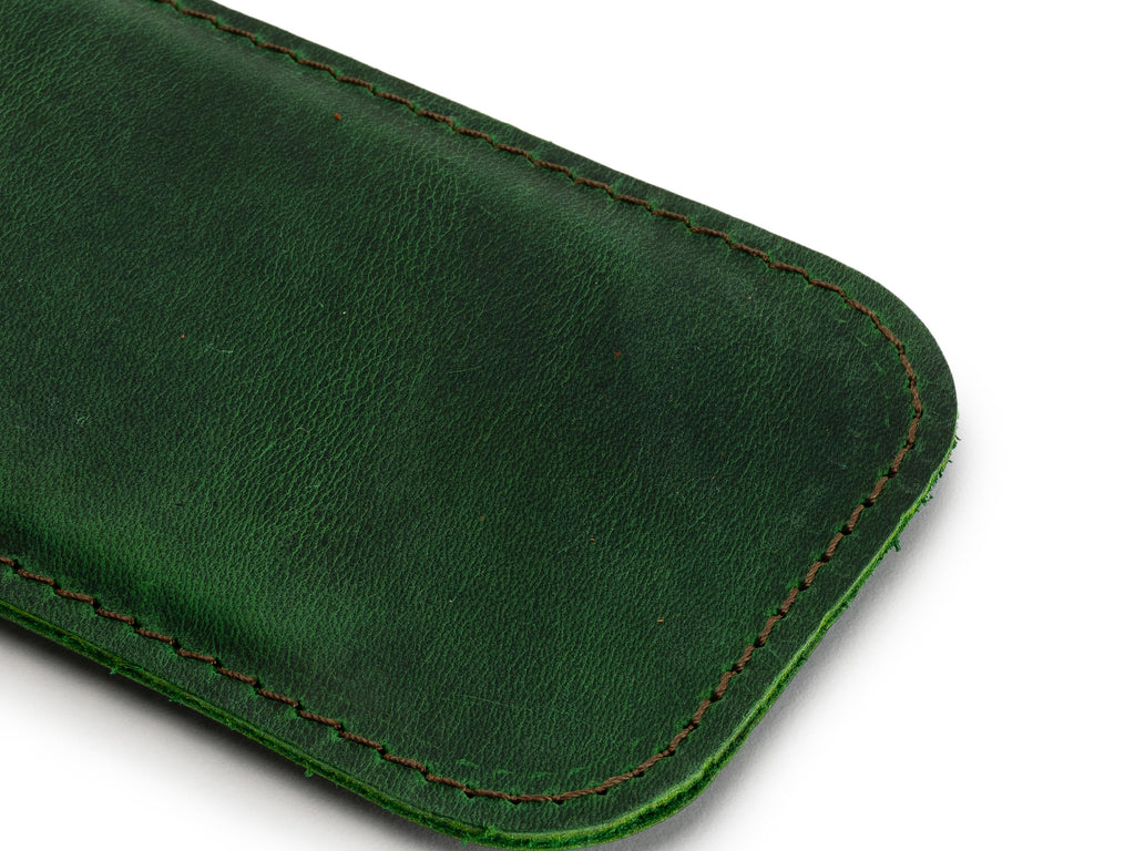 Green Leather iPhone Pro Max Sleeve: Handmade Distressed Case