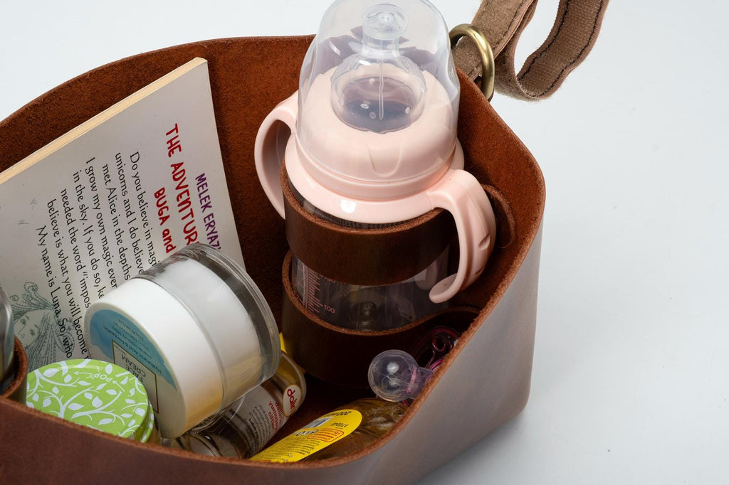Premium Leather Stroller Storage Organizer: Handmade Luxury Stroller Caddy - Kinderwagen Organizer
