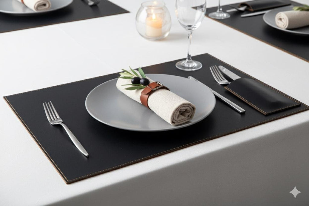 Handmade Leather Placemat Set: Personalized Dining Table Decor