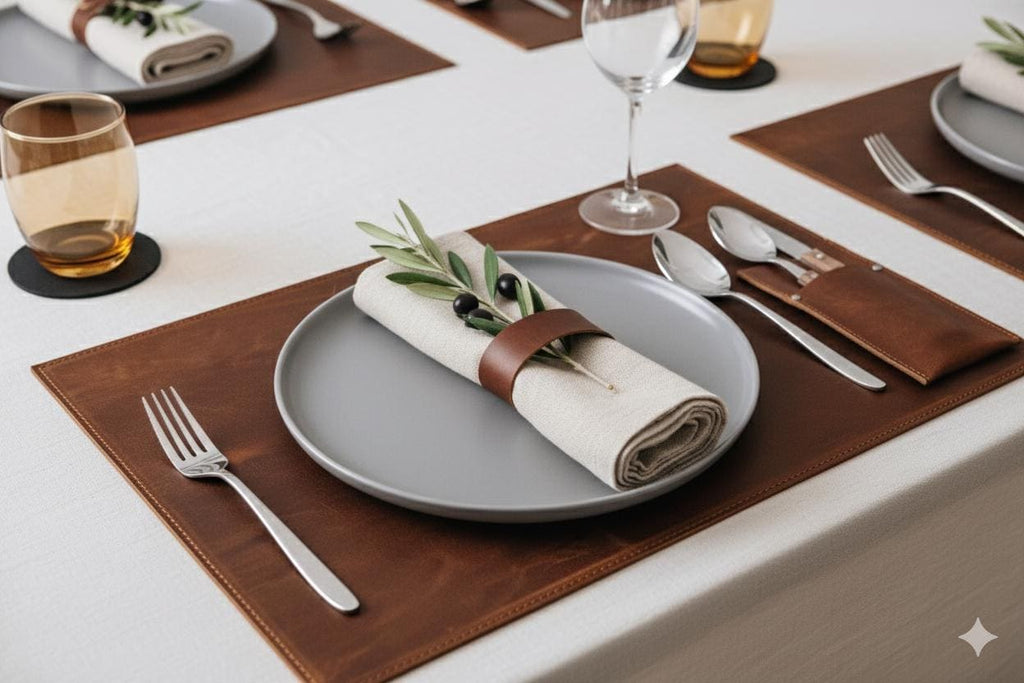 Handmade Leather Placemat Set: Personalized Dining Table Decor