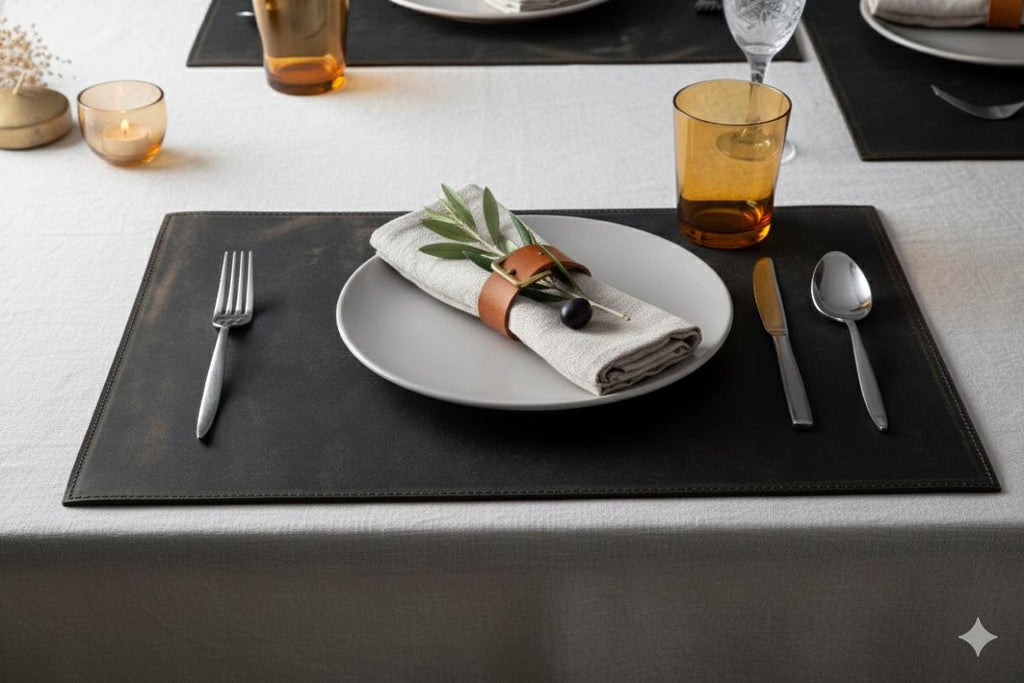 Distressed Leather Placemat and Coasters Set, Handmade Placemats for Dining Table, Personalized Table Placemats, Set Of 6