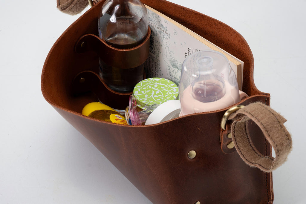 Handmade Leather Storage Basket: Boho Organizer Bin Home Decor