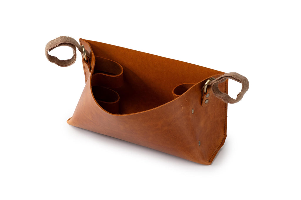 Handmade Leather Storage Basket: Boho Organizer Bin Home Decor