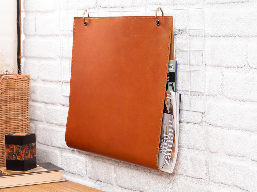 Leather Magazine Rack: Living Room Organizer for Magazines, Mail & Accessories