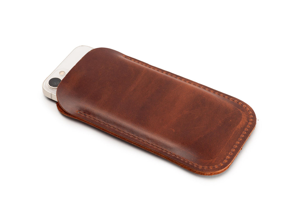 Handmade Leather iPhone Pro Max Sleeve: Customizable Dublin Brown Case