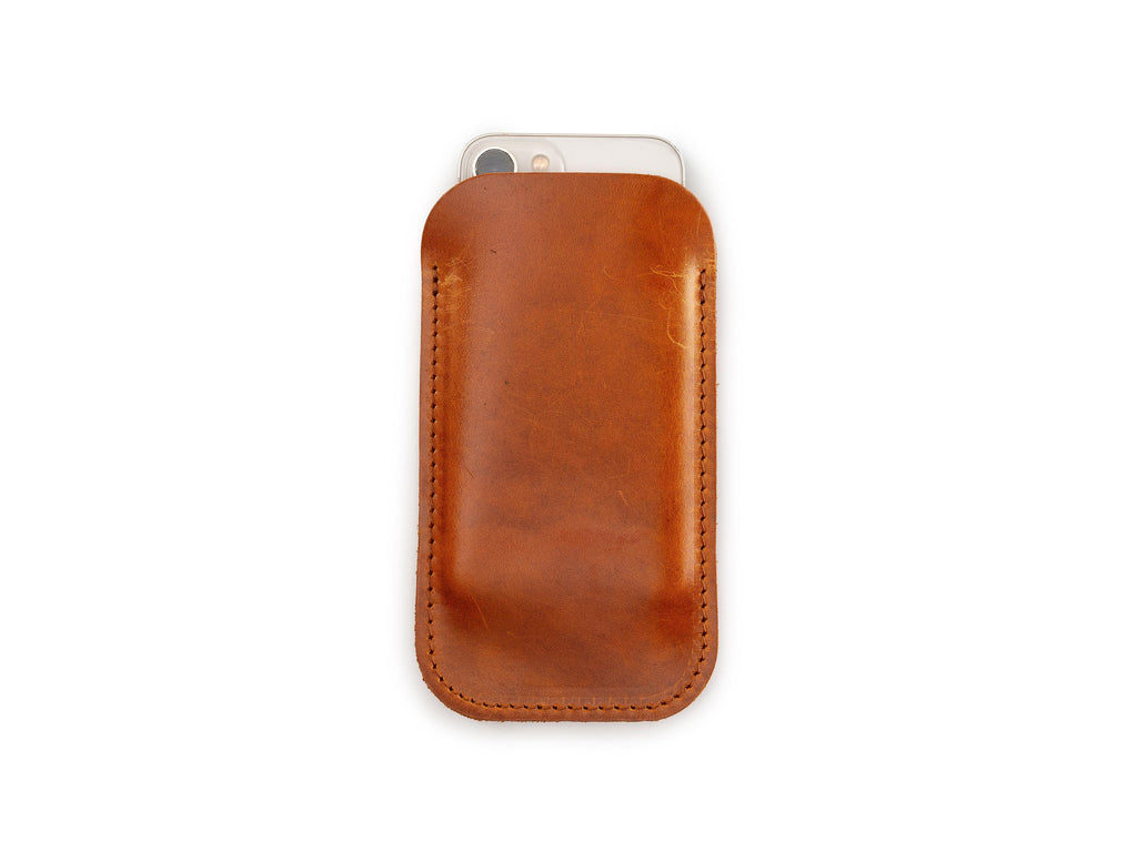 Handmade Leather iPhone Pro Max Sleeve: Customizable Dublin Tan Case