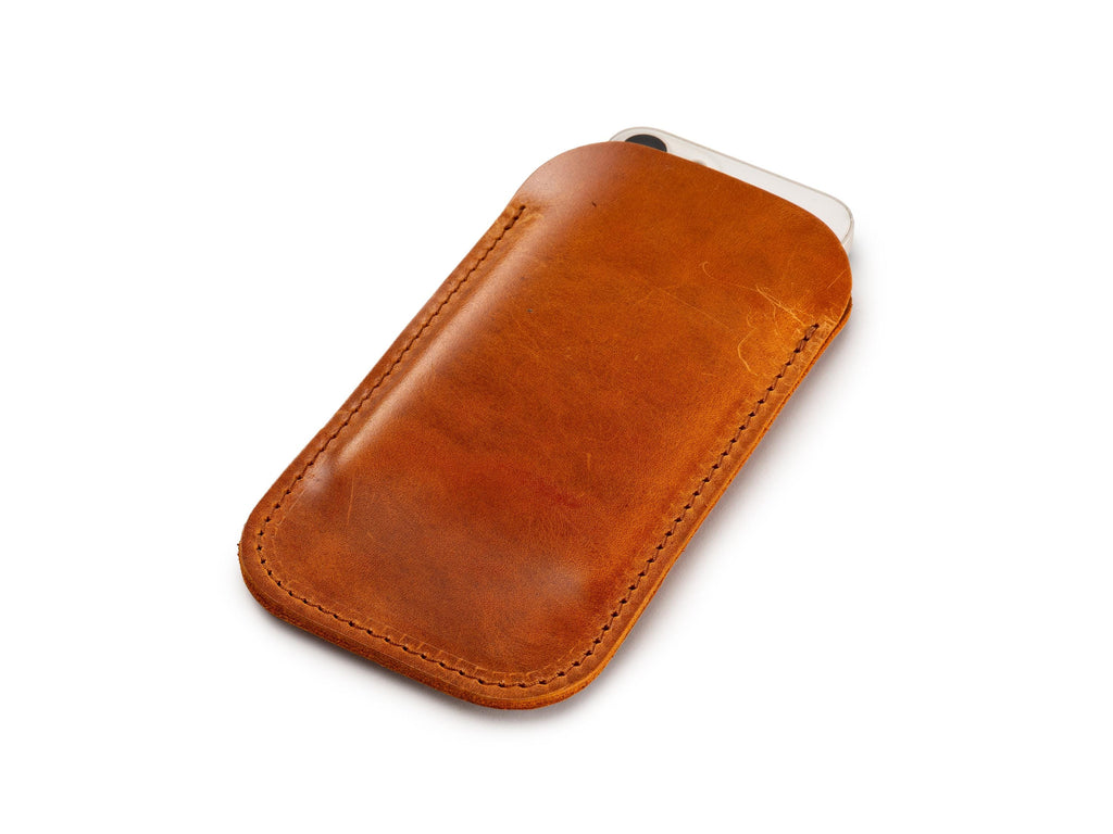 Handmade Leather iPhone Pro Max Sleeve: Customizable Dublin Tan Case
