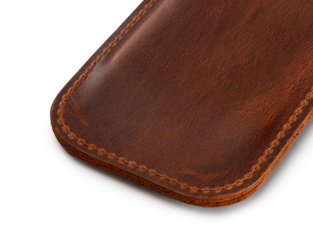Handmade Leather iPhone Pro Max Sleeve: Dublin Red, Customizable