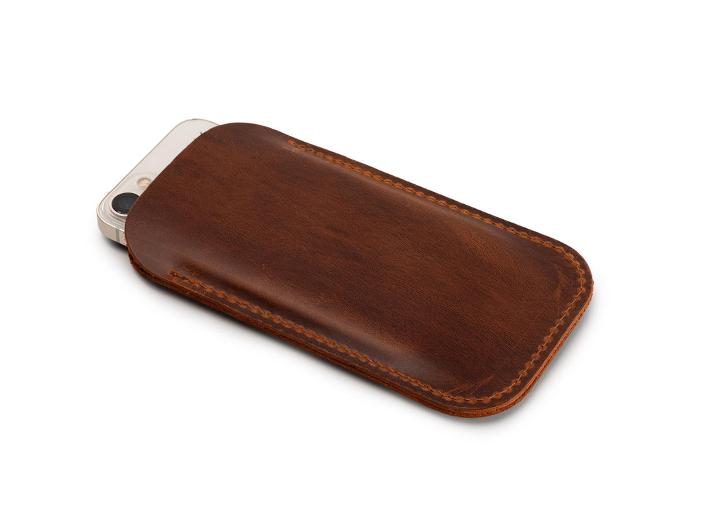 Handmade Leather iPhone Pro Max Sleeve: Dublin Red, Customizable