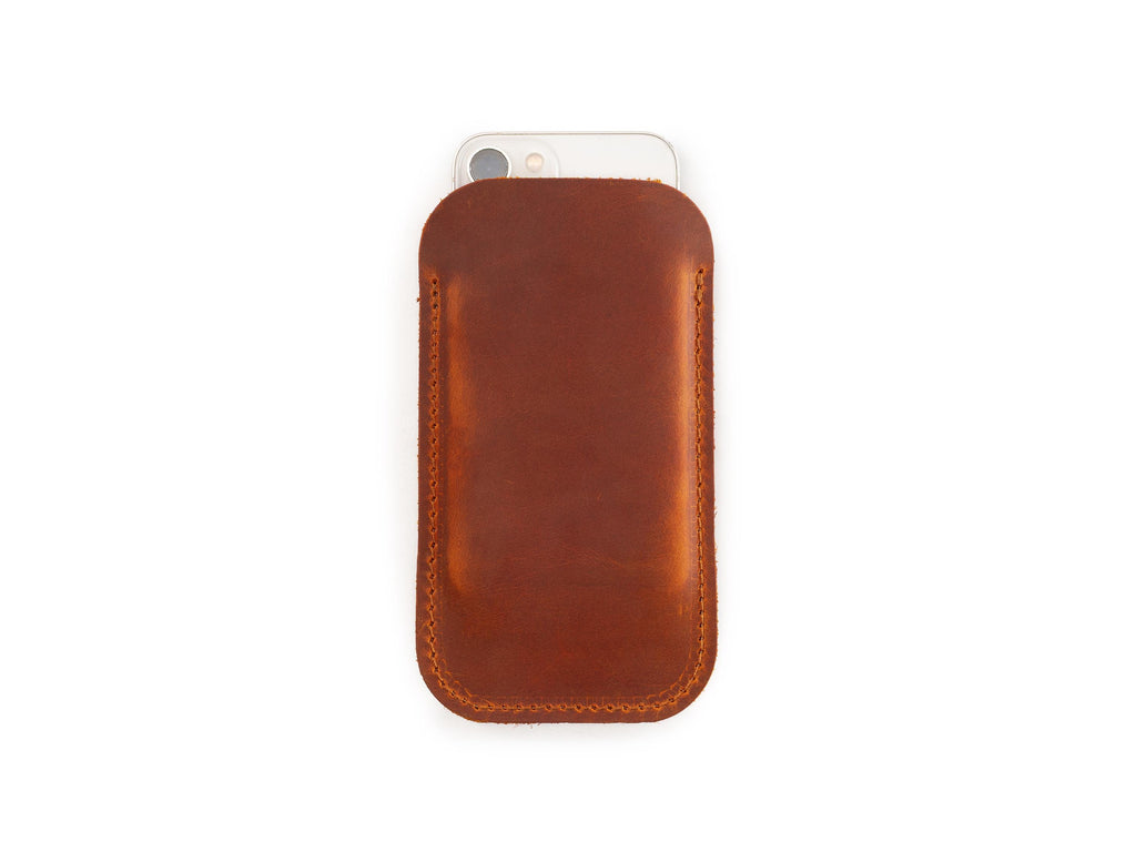 Handmade Camel Leather iPhone Pro Max Sleeve: Distressed Full Grain Case