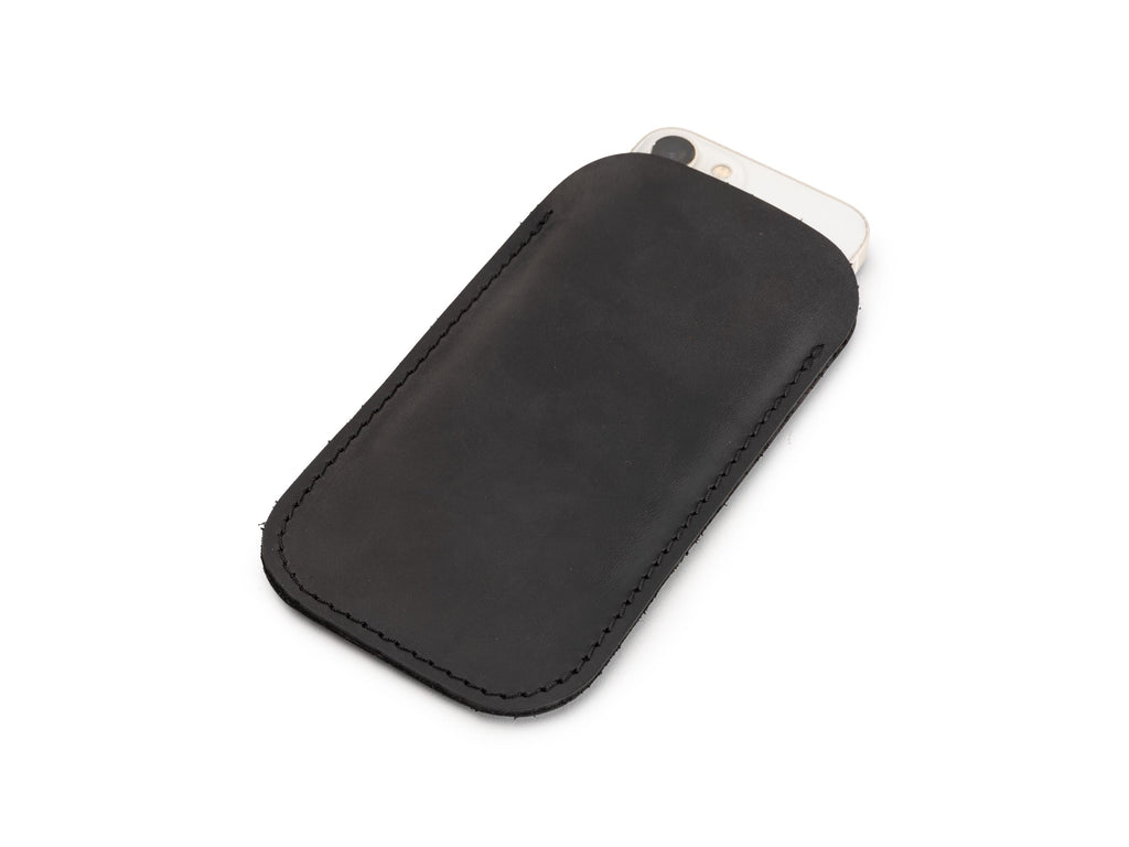 Matte Black Leather iPhone Pro Max Sleeve: Handmade Distressed Case