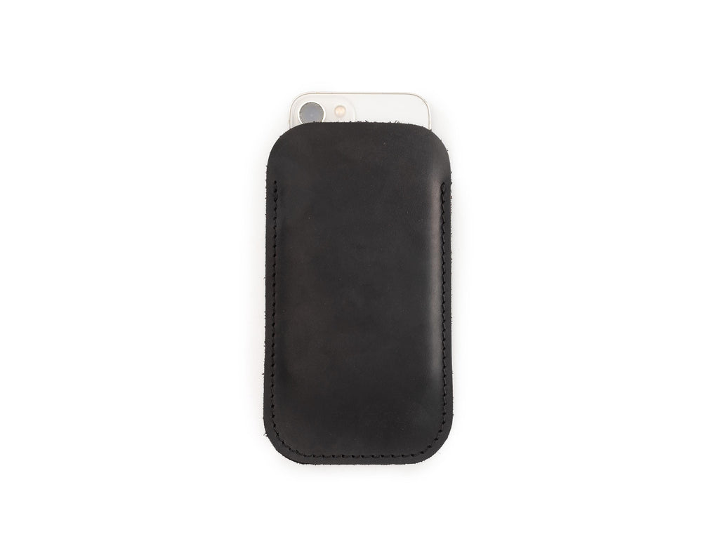 Matte Black Leather iPhone Pro Max Sleeve: Handmade Distressed Case