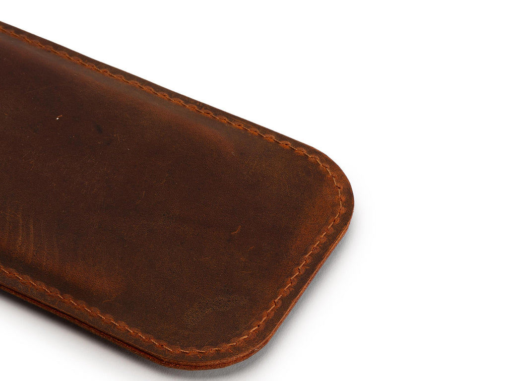 Handmade Tobacco Leather iPhone Pro Max Sleeve: Distressed Full Grain Case