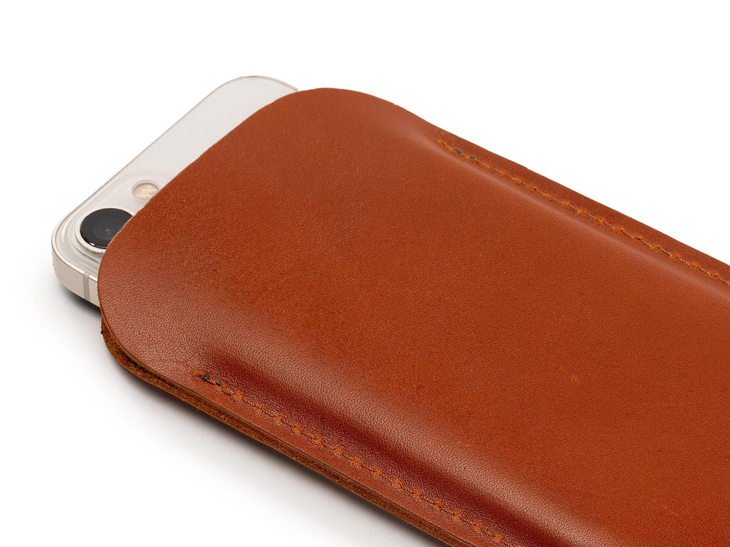 Handmade Light Tobacco Leather iPhone Pro Max Sleeve - Full Grain Cowhide