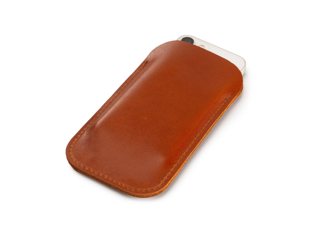 Handmade Light Tobacco Leather iPhone Pro Max Sleeve - Full Grain Cowhide