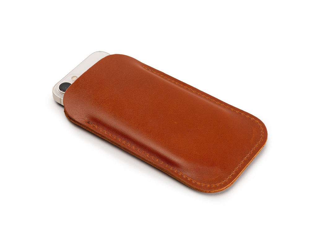 Handmade Light Tobacco Leather iPhone Pro Max Sleeve - Full Grain Cowhide