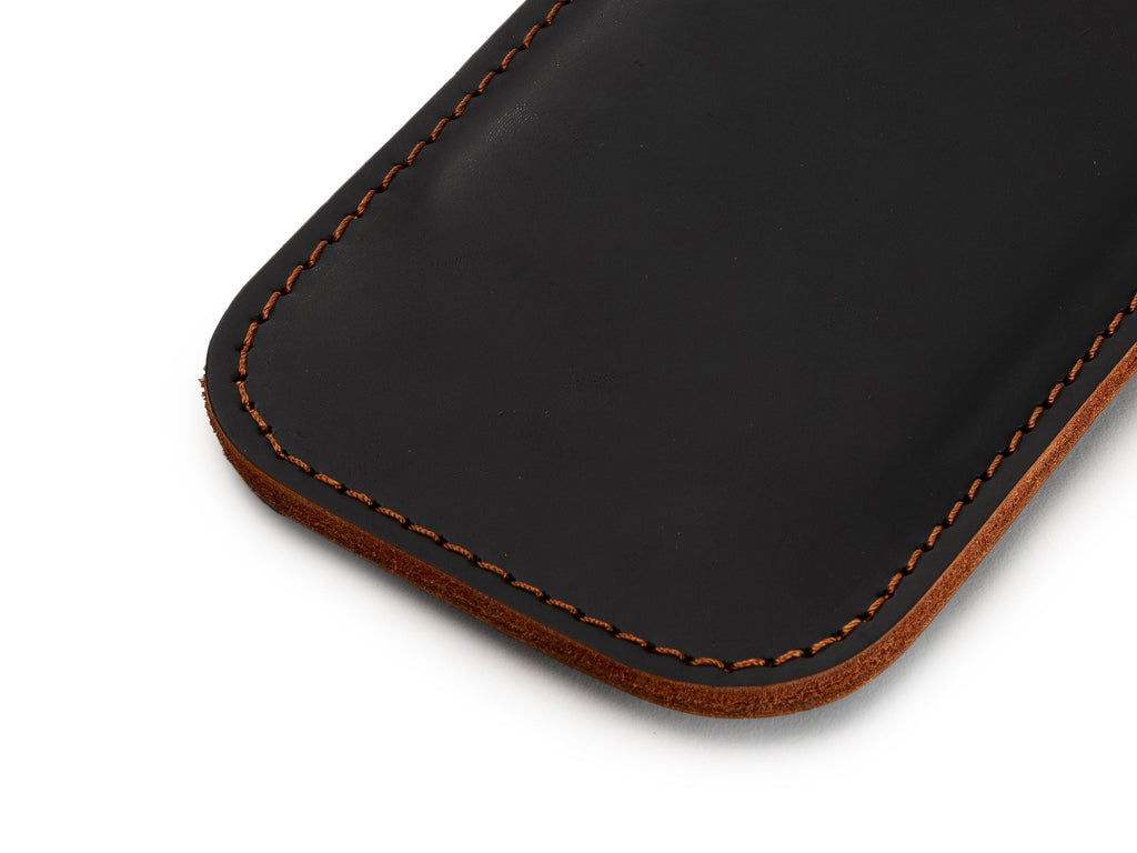 Handmade Leather iPhone Pro Max Sleeve: Black & Tobacco Duo-Color Case