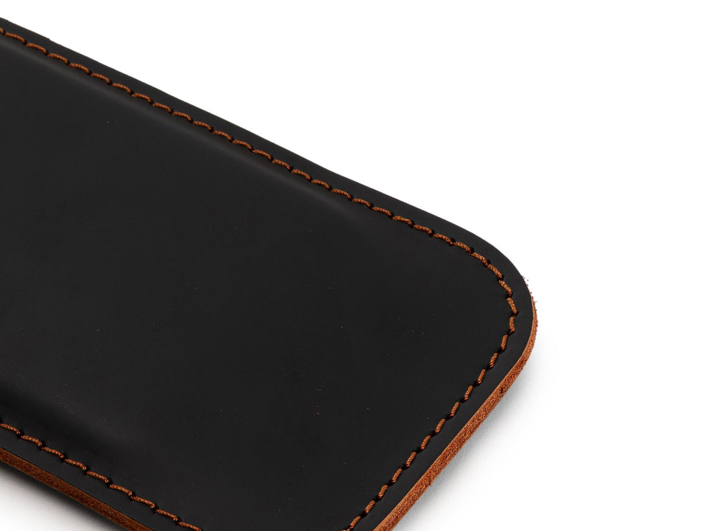 Handmade Leather iPhone Pro Max Sleeve: Black & Tobacco Duo-Color Case