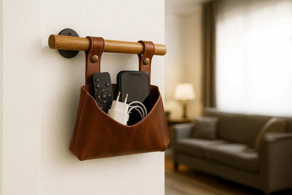 Leather Mini Accessories Rack: Living Room Minimalist Organizer for Phones, Keys & Accessories