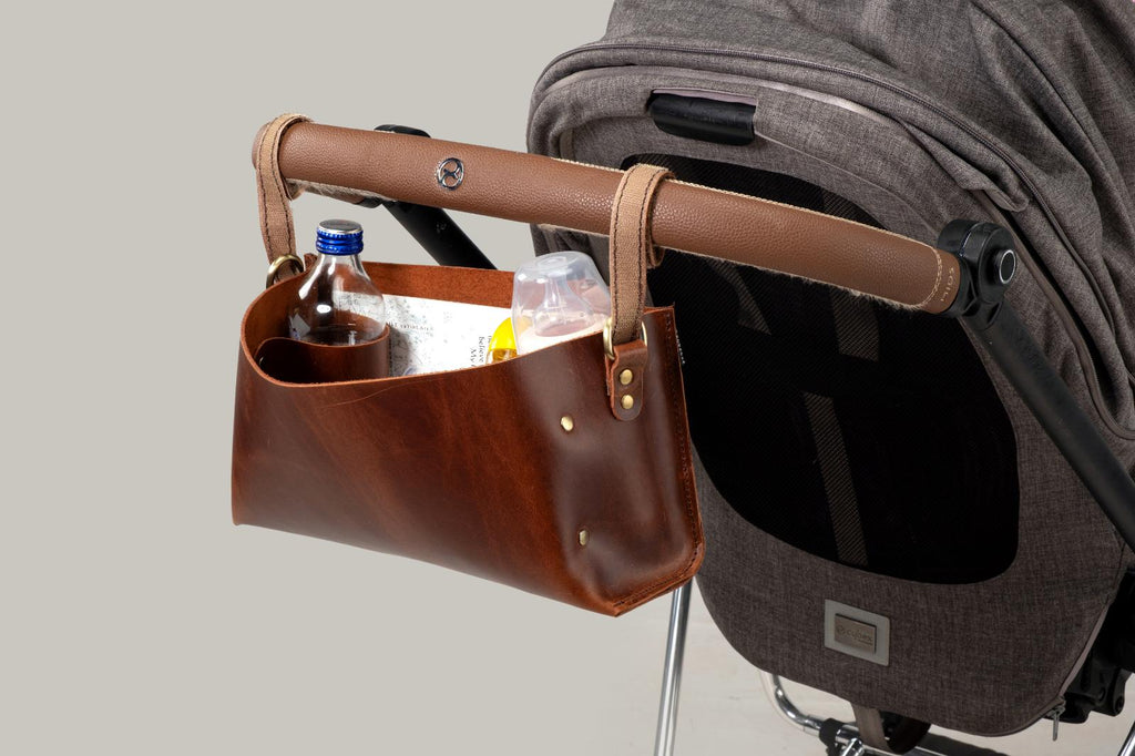Premium Leather Stroller Storage Organizer: Handmade Luxury Stroller Caddy - Kinderwagen Organizer