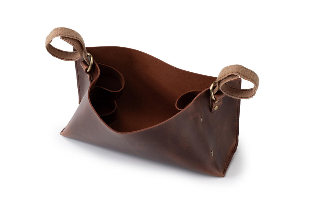 Handmade Leather Storage Basket: Boho Organizer Bin Home Decor