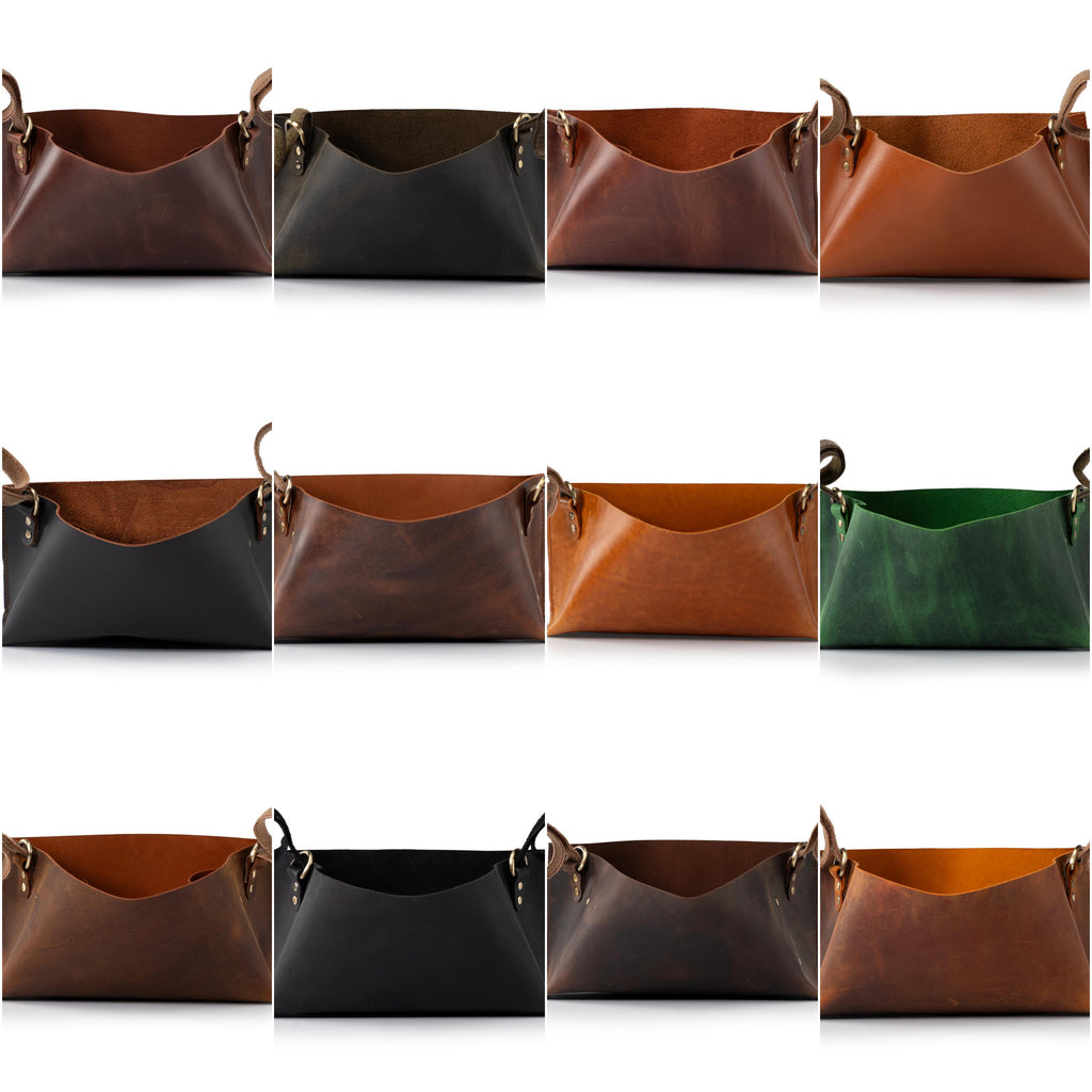 Handmade Leather Storage Basket: Boho Organizer Bin Home Decor