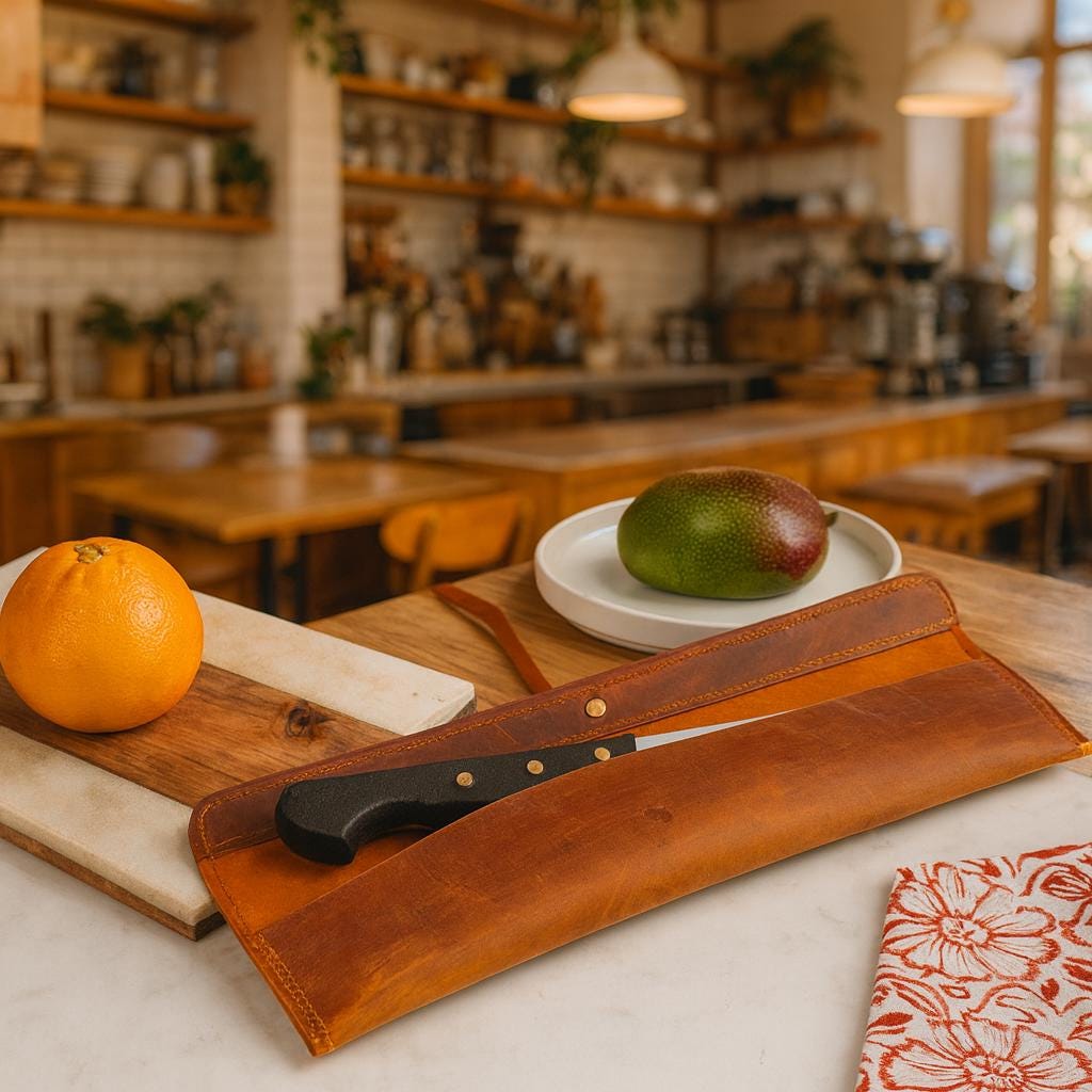 Distressed Leather Chef Knife Roll, Handmade Single Knife Cover, Personalized Knife Case for Home, Cafes and Restaurants