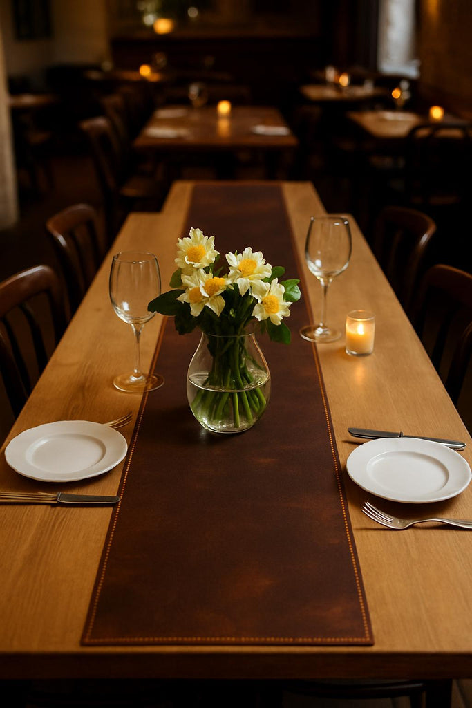 Distressed Leather Table Runner, Handmade Personalized Dining Table Mat, Premium Leather Dining Mat