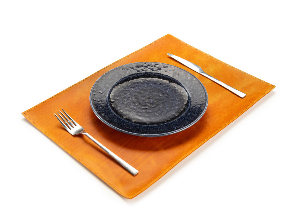 Handmade Full Grain Leather Placemats - Personalized Table Mats, Set of 6
