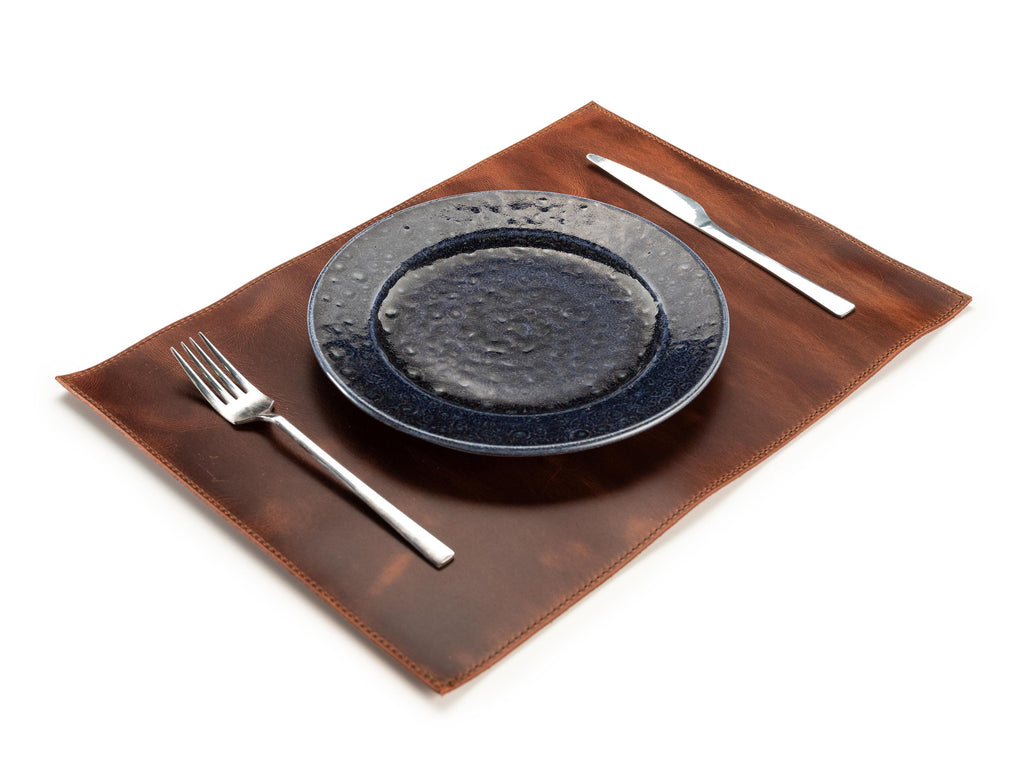 Handmade Full Grain Leather Placemats - Personalized Table Mats, Set of 6