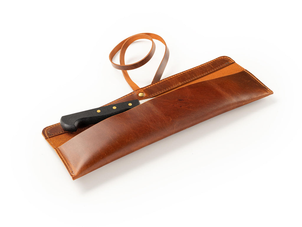 Handmade Distressed Leather Chef Knife Roll - Single Knife Cover