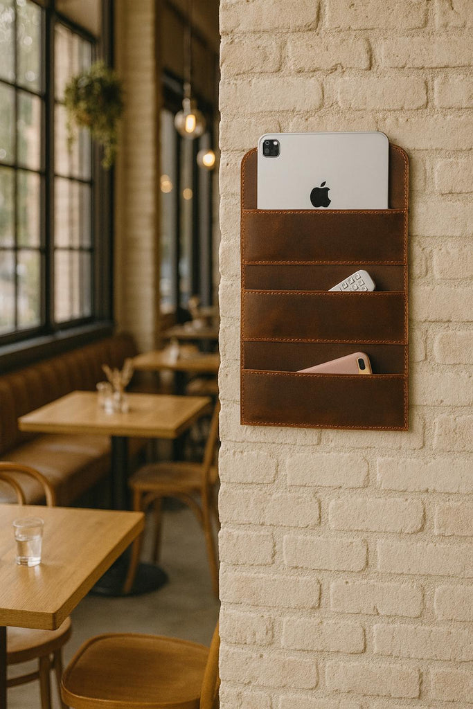 Distressed Leather Wall Organizer, Handmade Wall Rack For Cafe & Restaurants, Leather Rack For Home and Office Storage