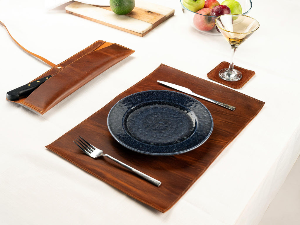 Handmade Full Grain Leather Placemats: Set of 6, Cafe & Restaurant Table Mats