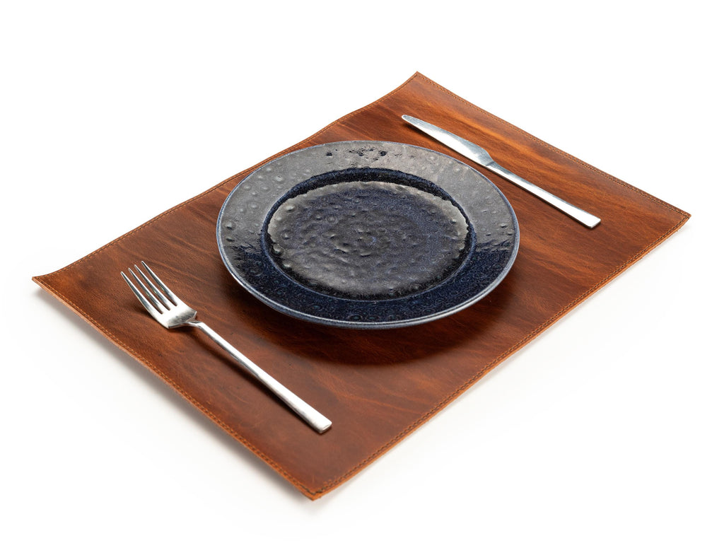 Handmade Full Grain Leather Placemats - Personalized Table Mats, Set of 6