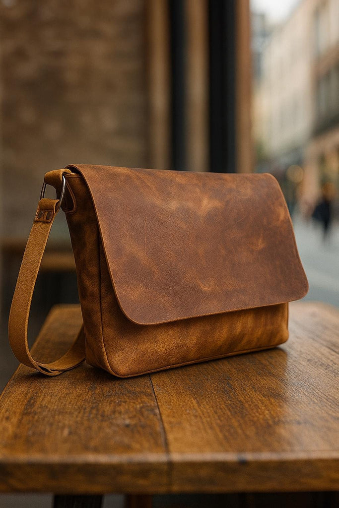 Distressed Leather Messenger Bag: Handmade Personalized Laptop Briefcase