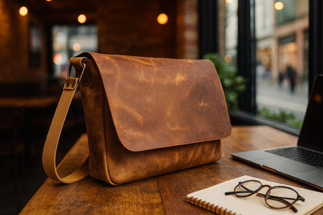 Distressed Leather Messenger Bag: Handmade Personalized Laptop Briefcase