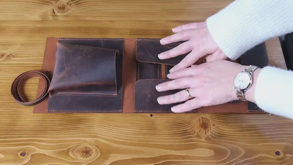 Leather Pipe Rollup Pouch Set, Handmade Pipe Rollup Bag Set for 1-Pipe, Pipe Stand, Valet Tray, The Pipe Smokers Full Set, Travel Size
