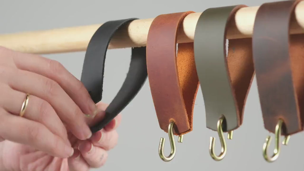 Leather Wardrobe Rail Hook: Handmade Distressed Leather Coat Hangers