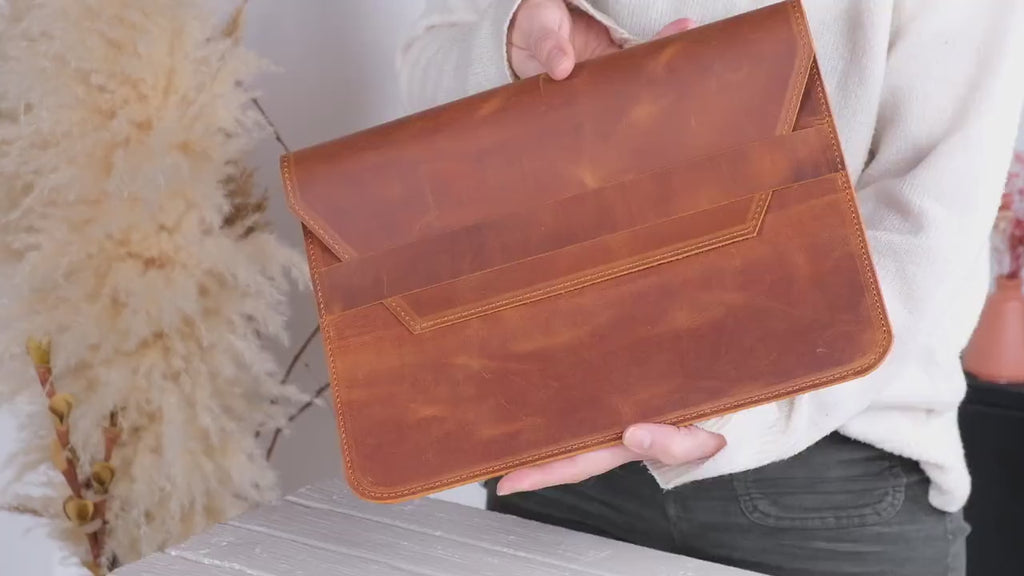 Distressed Leather Laptop Envelope Case, Handmade Protective Envelope Cover For All Laptop Models and Sizes