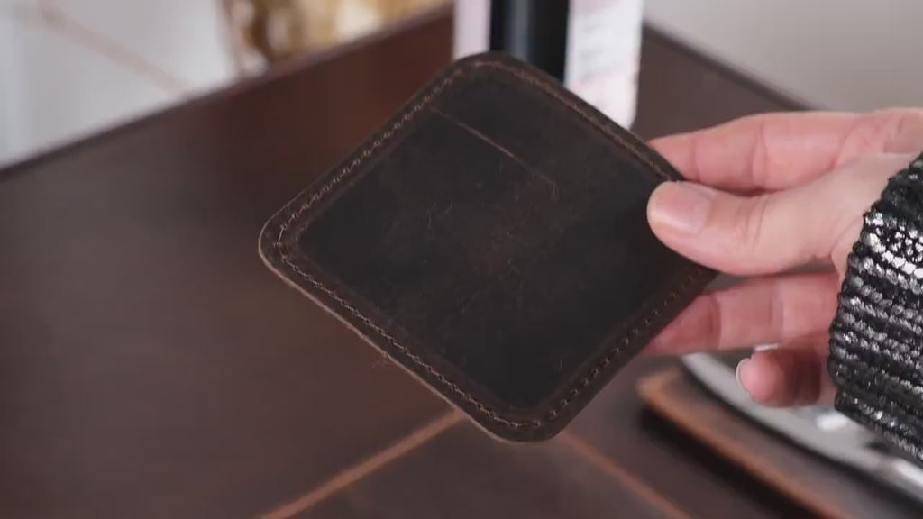Distressed Leather Coasters: Handmade Table Coasters - Square and Stitched (Set of 6)