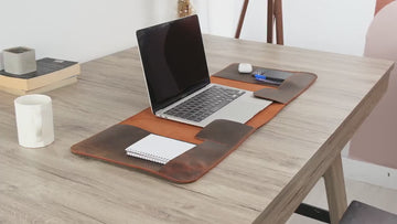 Handmade Leather Laptop Desk Organizer Mat: Full Grain Cowhide Blotter