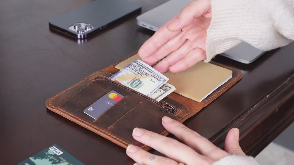 Distressed Leather Journal Cover: Handmade Travel Wallet for Pocketsize Notebooks