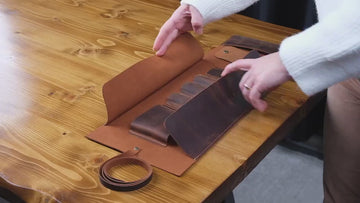 Leather Pipe Rollup Pouch, Handmade Pipe Bag Full Set, Pipe Rollup Bag Complete Set For The Pipe Smoker, Chestnut