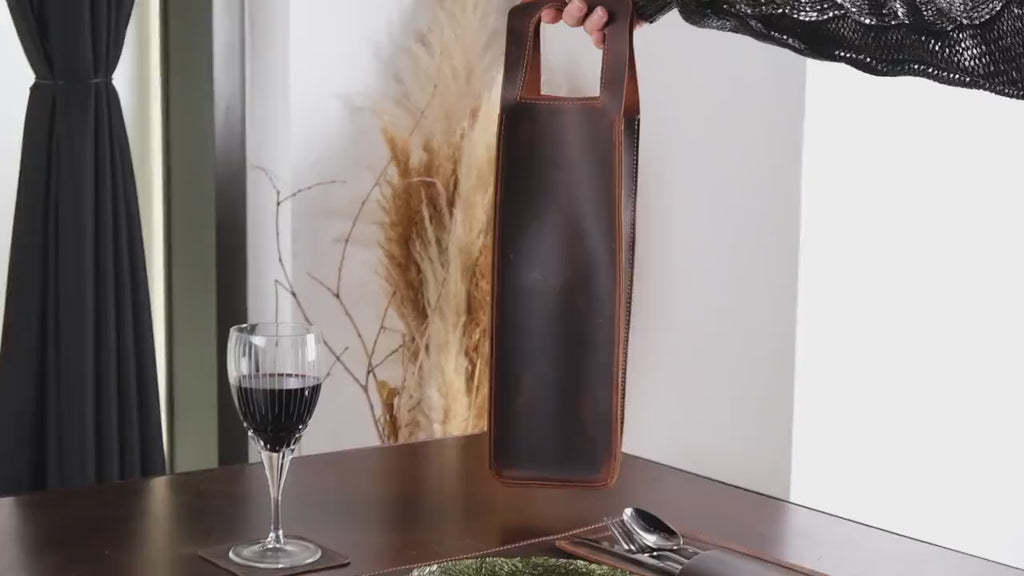Leather Wine Holder, Personalized Wine Case with Snap Closure, Custom Wine Sleeve, Handmade Wine Holder, Custom Wine Caddy