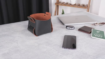 Distressed Leather Storage Basket, Handmade Organizer Bin, Set of 3